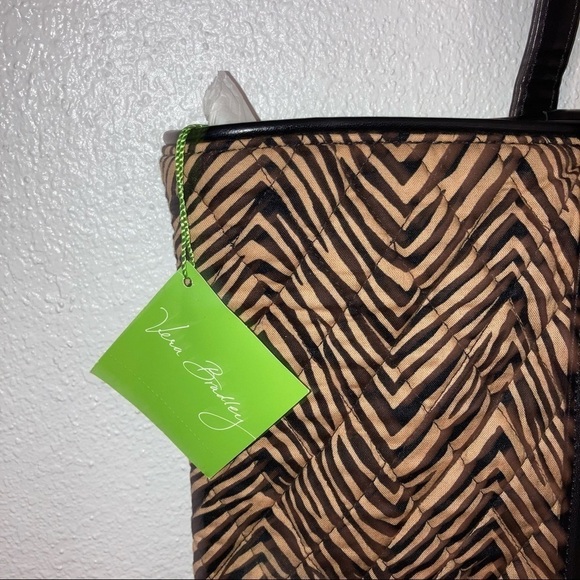 NWT Vera Bradley Zebra Trimmed Katarina Large Tote Laptop Bag Tan Black - Picture 4 of 8
